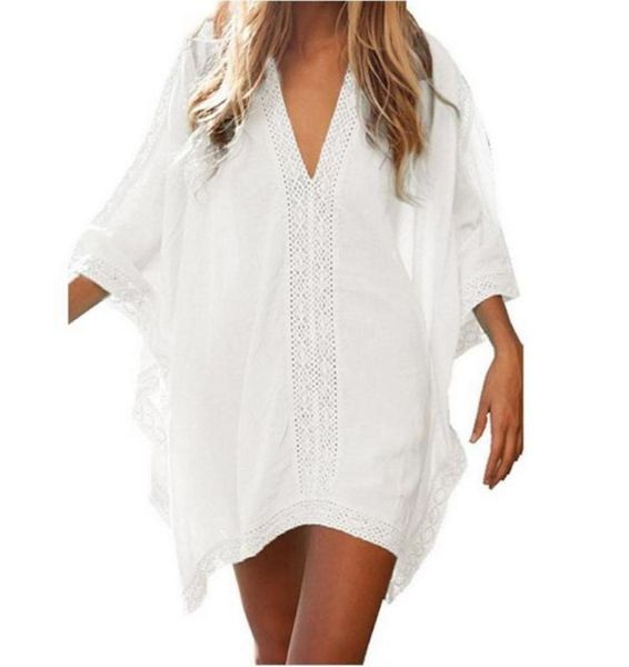 

beach cover ups 2021 summer women dress bikini chiffon short dredd beachwear solid swimsuit deep vneck robe tunic women0397792050, White;black