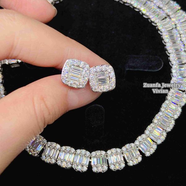 

8.5mm width hip hop bling jewelry buss down vvs moissanite diamond tennis chain women luxury necklace, Silver