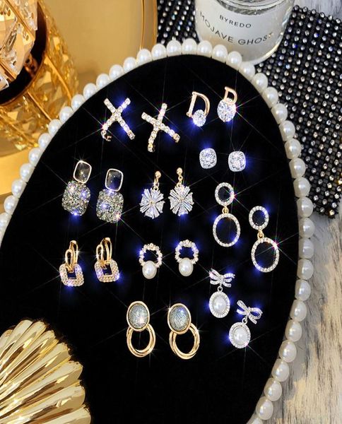 

korean earrings high sense pearl earrings 2020 new fashion temperament net red fashion versatile rhinestone earrings women1848397, Silver