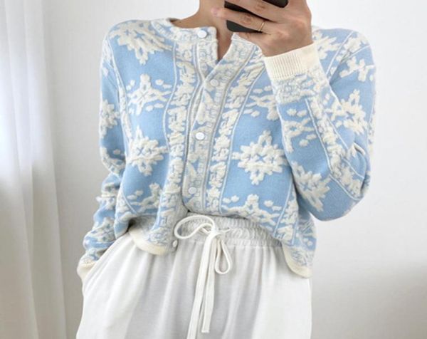 

2021 spring stereoscopic floral korean cardigans sweaters women long sleeve singlebreasted vintage elegant ladies cardigan9714561, White;black