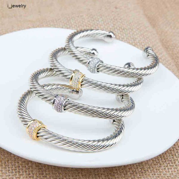 

designer fashion jewelry bracelet sliver bangle charm cable classics color 925 sterling silver bracelets with white and pink zircon 7mm, Black