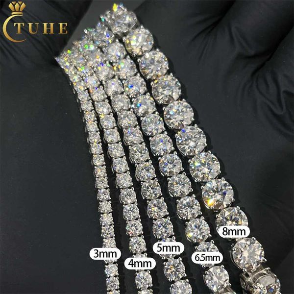 

hip hop iced out d color white vvs 925 sterling silver 2mm 3mm 4mm 5mm 6mm moissanite diamond tennis chain necklace women men