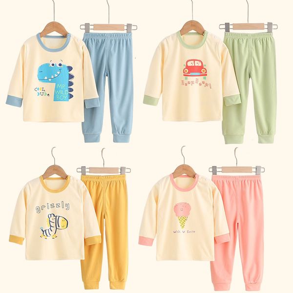 

clothing sets autumn winter children long sleeve cartoon boys girls underwear sleepwear round neck kids clothes 230818, White