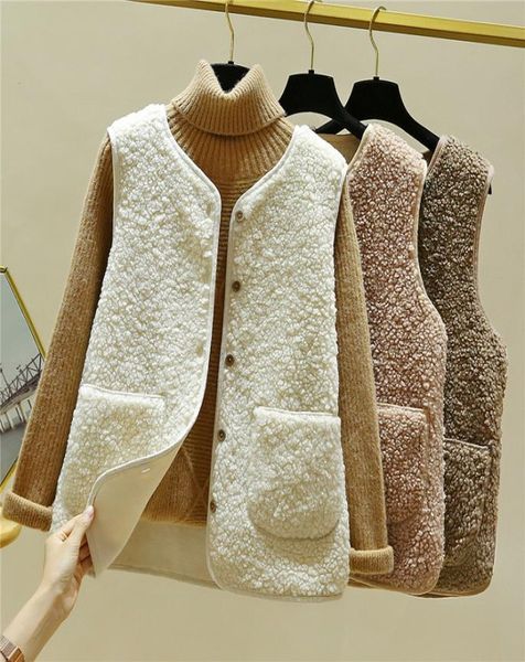 

womens vests lamb plush vest women 2022 autumn winter design short fashion trendy korean style fur all in one versatile warm vest 5508689, Black;white