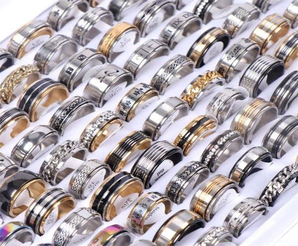 

fashion stainless steel spinner rotating rings jewelry for women men mix style party gifts whole 50pcslot1497590, Golden;silver