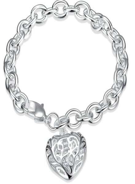 

link chain 925 silver hollow heart pendant charm bracelet woman fashion jewelry valentine039s day gift low 7934881, Black