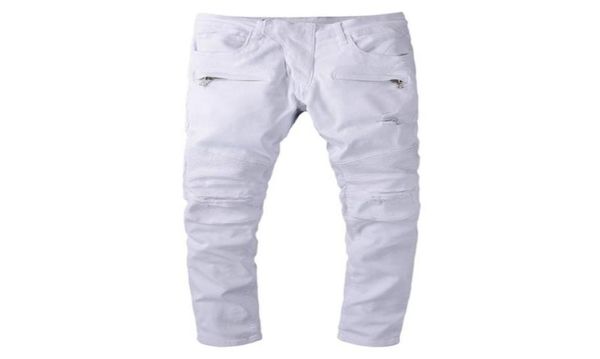 

men039s jeans white stretch denim biker for motorcycle streetwear slim fit holes ripped pants trousers 488853, Blue