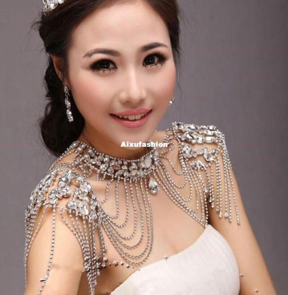 

2017 new party gorgeous macrame crystal shoulder chain for women fashion wedding shoulder chains beaded necklace bride dress acces5378886, Silver