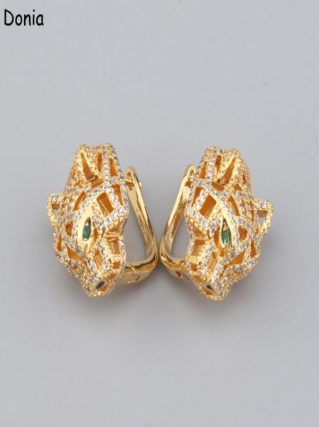 

donia jewelry luxury stud european and american fashion leopard titanium steel microinlaid zircon threecolor creative designer e4424151, Golden;silver