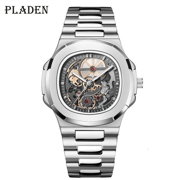 

other watches silver mechanical watch for men brand stainless steel automatic wristwatch fashion business diver male clock 230816, Slivery;black