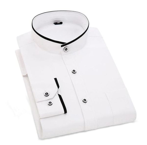 

chinese stand collar mens formal shirts designer solid white black men dress shirts slim fit long sleeve business casual5672655