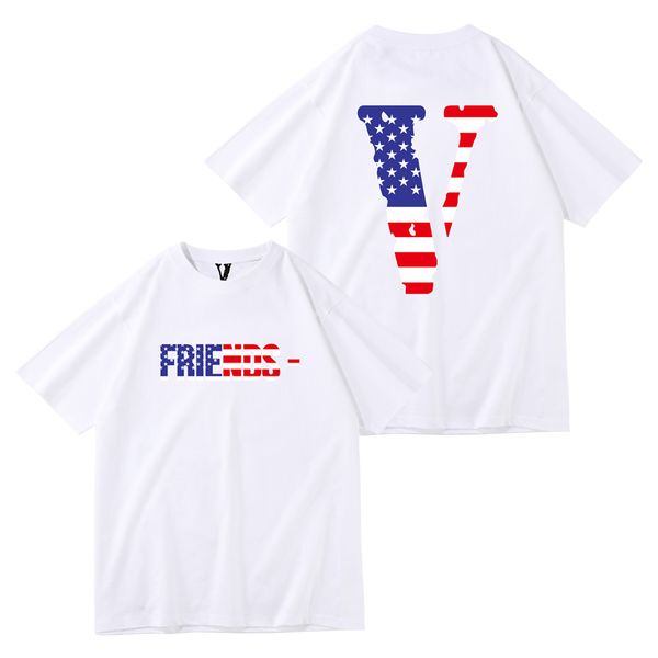 

vlone new brand printed shirts men and women o-neck casual t shirts classic fashion trend for simple street cotton brand short mens womens t, White;black