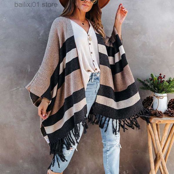 

women's cape 2023 new winter warm striped raincoat and shawl suitable for women oversized shawl cashmere bag pashmina women's buva, Black