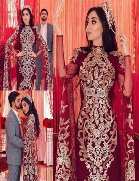 

red sheath prom dresses high neck appliqued beaded long sleeves evening gown sweep train custom made muslim formal party gowns2140554, Black;red