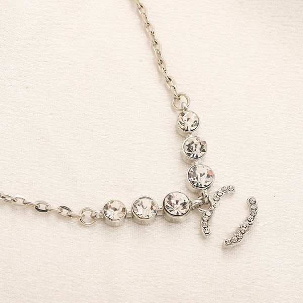 

fashion women crystal necklace choker chain 18k gold plated plated stainless steel designer letter necklaces pendant statement wedding jewel, Silver