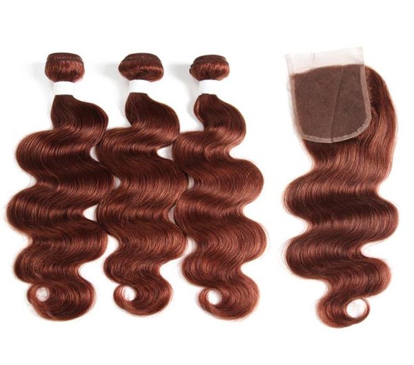 

body wave bundles with closure 44 brown 3 pcs human hair011339453, Black