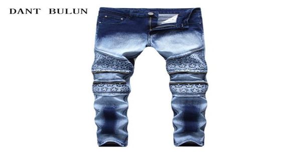 

new arrival nostalgic retro elastic biker jeans men slim fit skinny casual cotton blue trousers50614460707
