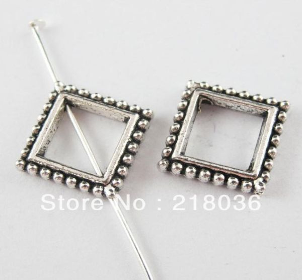 

vintage 100pcs tibetan silver square dots charms spacer beads frame charm for diy jewelry necklace bracelet handcraft a13677479476, Blue;slivery