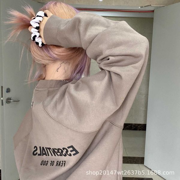 

ess hoodie fog double thread essentials fashion brand season 7 autumn/winter back glued letter raglan sleeve round neck sweater men, Black
