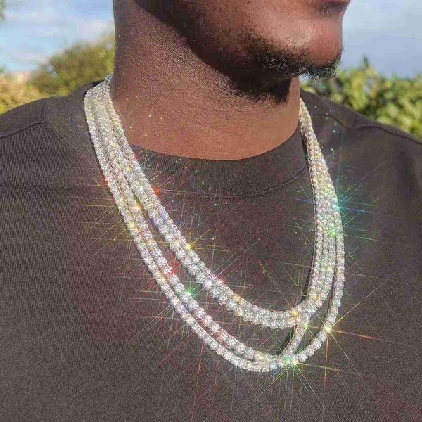 

wholesale price moissanite necklace s925 white rose gold yellow gold chain 2mm 3mm 4mm 5mm 6.5mm vvs moissanite tennis chain, Silver