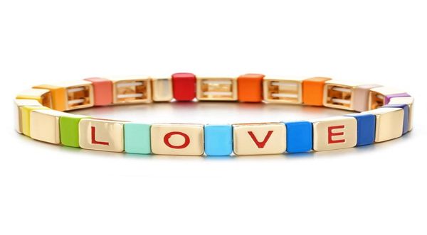 

zmzy red enamel stretch tile bracelets for women rainbow bracelet letter love beads bohemian stackable stretch bracelet288l6278369, Golden;silver