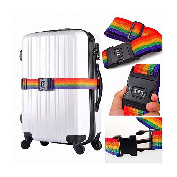 

rainbow suitcase belt durable adjustable password lock luggage strap security straps dh-rl065, Black