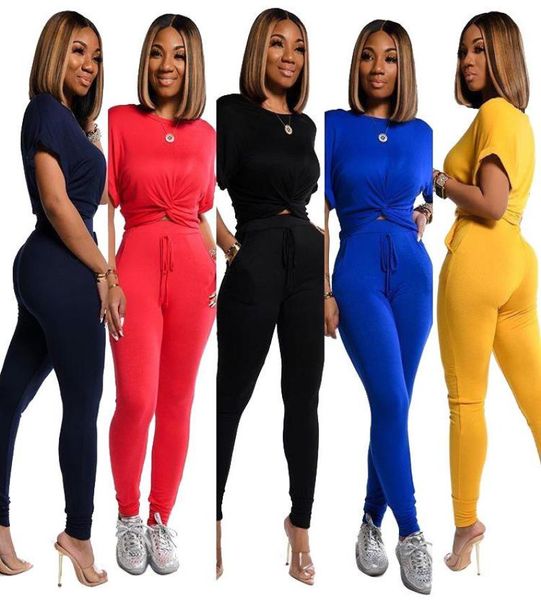 

women039s tracksuits 11ts1003 summer women street two piece set and solid oneck full length pants tracksuit sweatsuit outf8363571, Gray