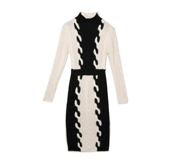 

autumn winter knit dress women elegant thick turtleneck female hip package office work7503733, Black;gray