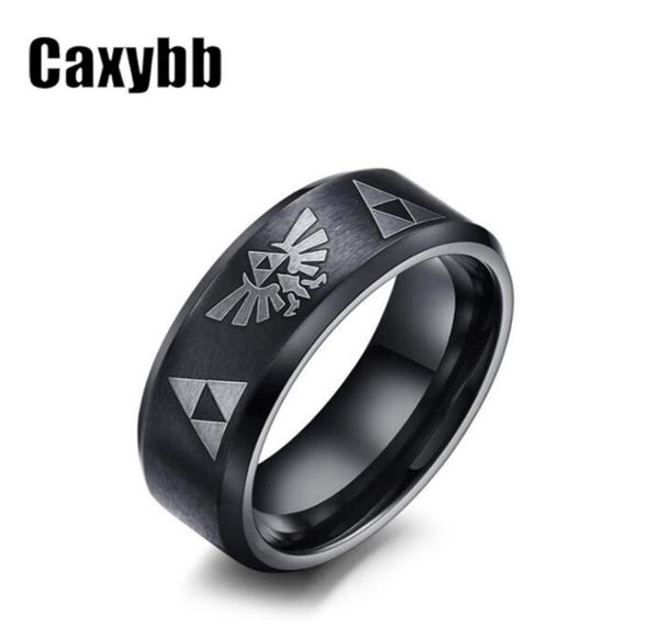 

2019 men039s women039s the legend of zelda triforce ring black titanium steel bezel costume bague jewelry gift3814409, Silver