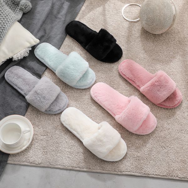 

slippers women slippers for home faux fur warm flat shoes winter autumn female slide fashion flip flops stylish plush slippers 230817, Black