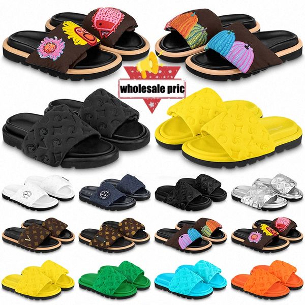 

designer mens for womens sandals pool pillow comfort slippers textile luxury flat mule women fashion slides brown silvery pink slip through, Black