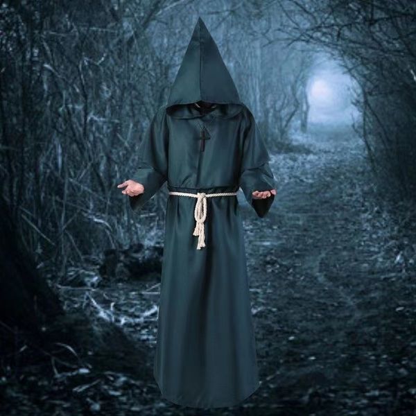 

halloween cosplay costume,costumes medieval monk suit, monk robe, wizard suit, priest suit, classic fashion, Silver