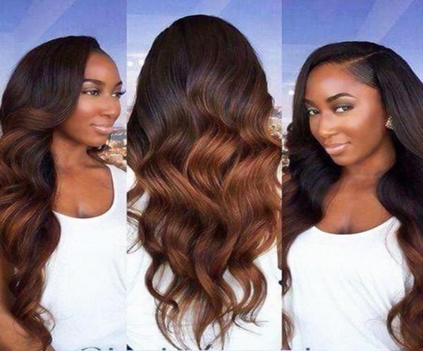 

fashion women039s ombre brown lace front brazilian wigs body wave with baby hair pre plucked heat resistant glueless side parti2795536, Black