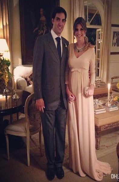 

elegant pregnant evening dresses with vneckline long sleeves prom dress bow sash maternity party gowns 486894, Black;red