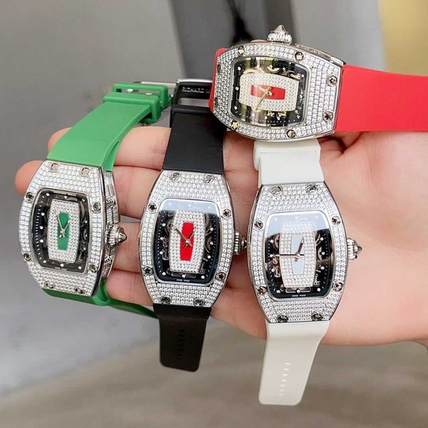 

designer elegant men diamond watch rm007 watches 2kor quartz movement iced out diamond bezel leather strap prx uhr perfect gift with box, Slivery;golden