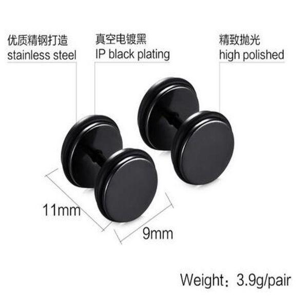 

2019 simple trendy circular dumbbell pie earrings titanium steel stud earrings for men boyfriend gift whole 4 colo5841332, Golden;silver