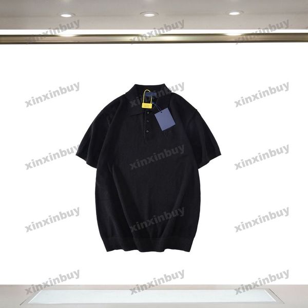 

xinxinbuy men designer tee t shirt 23ss paris emboss letters jacquard woolen short sleeve cotton women black white xs-xl, Black;brown