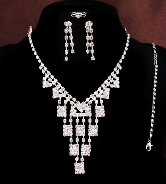 

2015new arrival silver plated rhinestone austrian crystal necklace earrings bracelet ring wedding bride bridal jewelry sets9487069, Slivery;golden