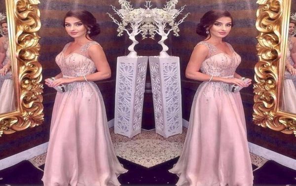 

elegant blush pink evening dresses long 2022 aline straps v neck major beading prom party red carpet dress girls pageant gow9022932, Black;red