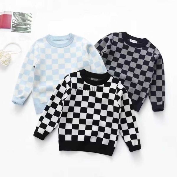

pullover focusnorm 16y autumn casual kids girls boys sweater 3 colors checkerboard plaid knitted long sleeve pullover outwear x0818, Blue