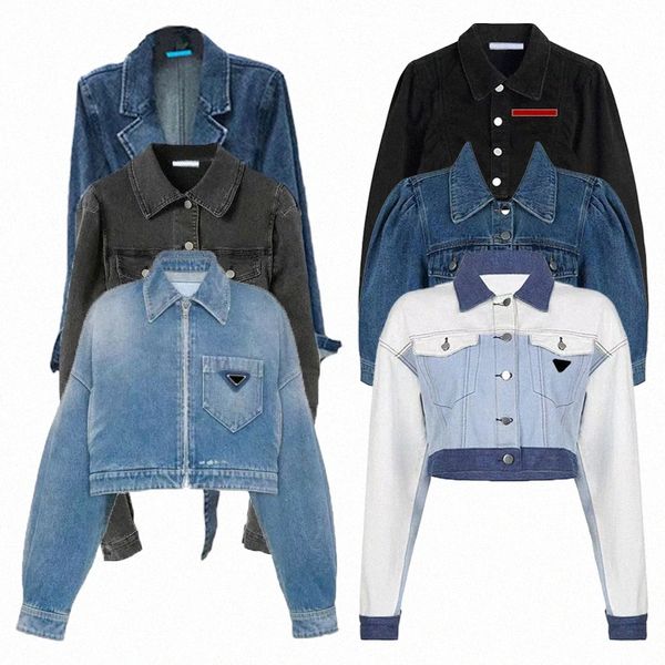 

denim jacket women coat designer triangle logo jackets button letters autumn style slim for lady outfit woman jeans classcia windbreaker ves, Black;brown