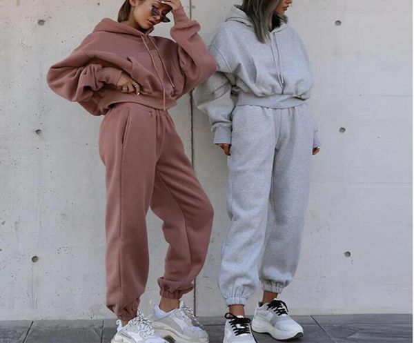 

hooded sweatshirt women oversized hoodies casual tracksuits loose long sleeve pullover blouse sudadera mujer stacked pants set8841442, Gray