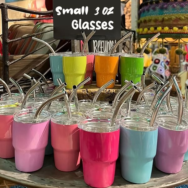 

2oz 3oz mini sublimation stainless steel tumblers sglass car mugs cups with straw for whisky and espresso coffee in different colors