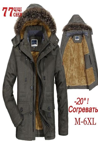 

mens winter jacket thick casual outwear jackets male fur collar windproof parkas plus size 6xl new velvet warm coat8254682, Black