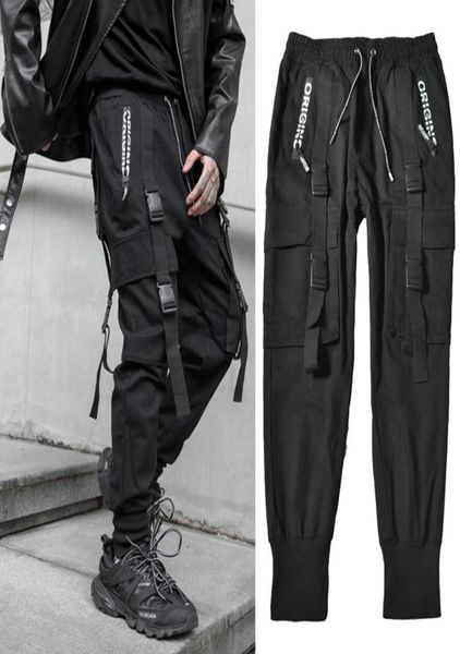 

streetwear black harem jogger pants men hip hop pockets ribbons sweatpants mens trousers casual slim cargo pants for man1295176