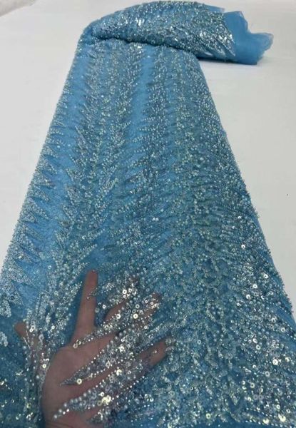 

african handmade beaded lace fabric french mesh laces 2021 nigerian for party sewing7813016, Black;white