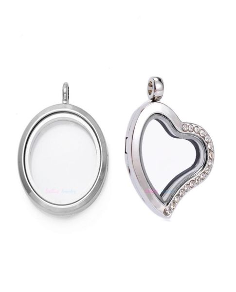

1pc diy living memory floating charms glass diffuser necklace lockets heart magnetic imitation crystal stainless steel pendants2468183, Silver