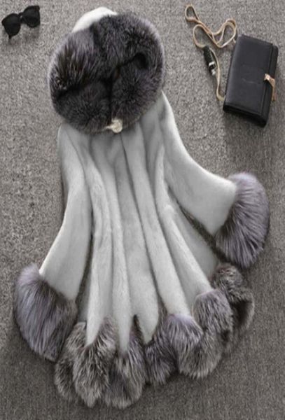 

m12xl plus size luxury imitation mink women winter faux fur coat midlength hooded jacket oversized female warm parkas5337190, Black