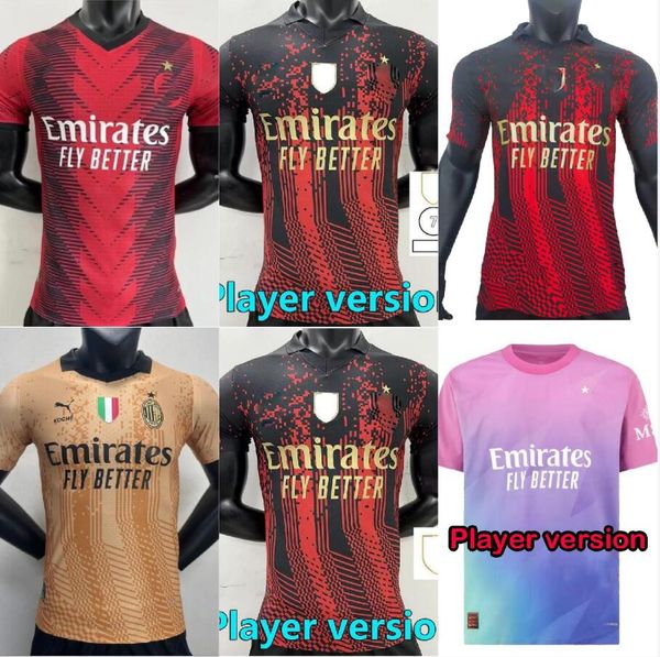 

player version maglia ac milans 23 24 soccer jerseys kids kit 2023 2024 home away third 3rd football shirt calcio maillot giroud brahim tona, Black;yellow