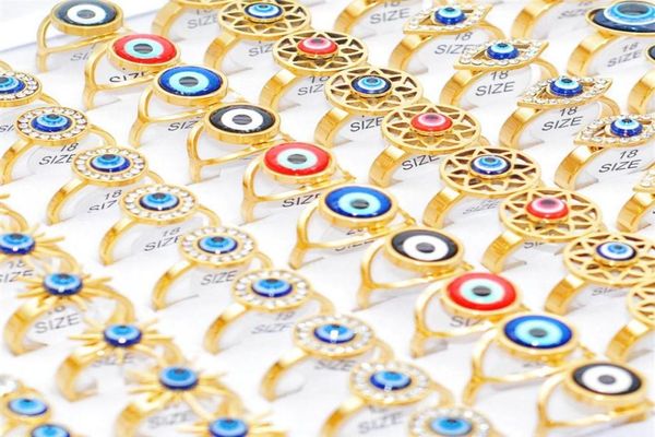 

bulk whole 30pcs assorted evil eye rings gold plated stainless steel women men wedding punk rock personality jewelry accessori3382247, Golden;silver